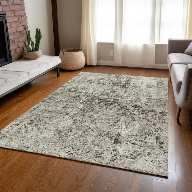 9' X 12' Beige And Taupe Abstract Washable Indoor Outdoor Area Rug