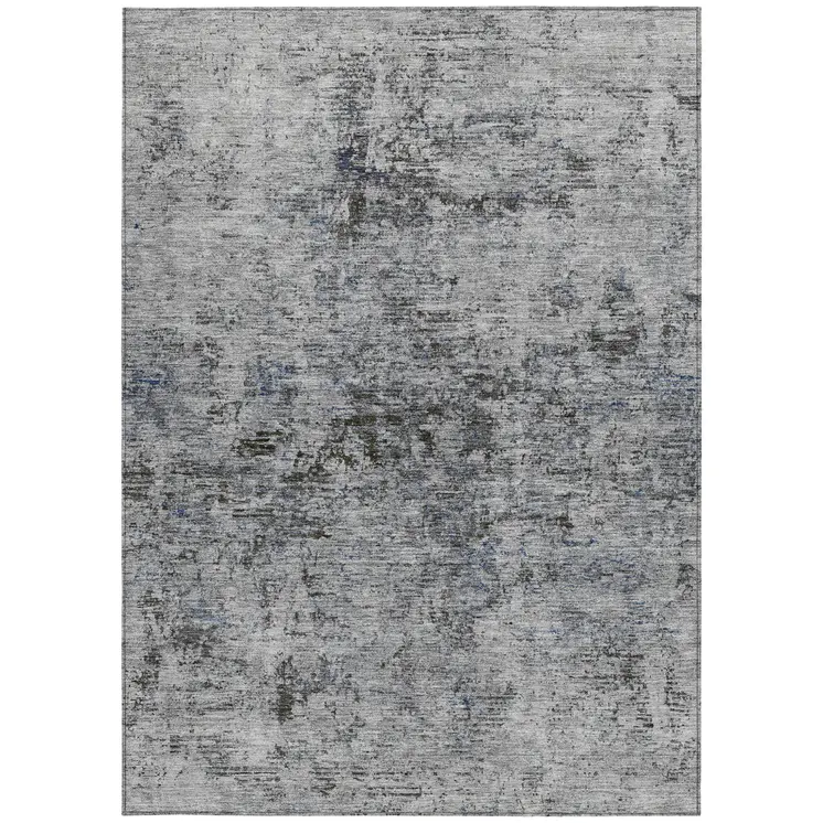 5' X 8' Gray And Silver Abstract Washable Indoor Outdoor Area Rug