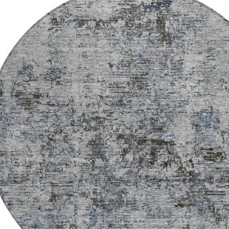8' Gray And Silver Round Abstract Washable Indoor Outdoor Area Rug