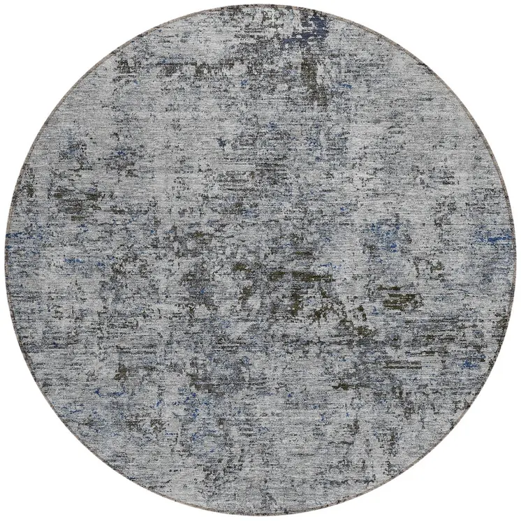 8' Gray And Silver Round Abstract Washable Indoor Outdoor Area Rug
