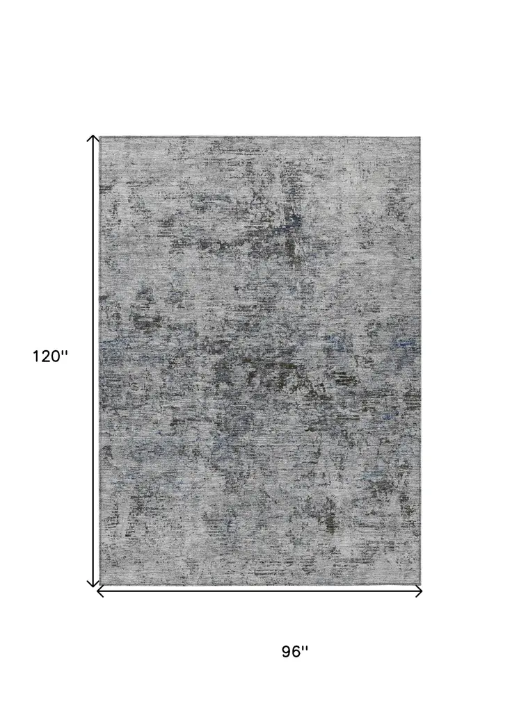 8' X 10' Gray And Silver Abstract Washable Indoor Outdoor Area Rug