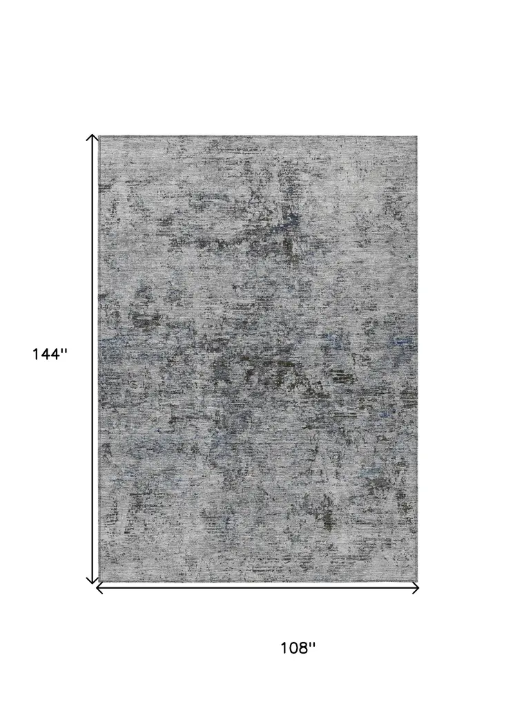 9' X 12' Gray And Silver Abstract Washable Indoor Outdoor Area Rug