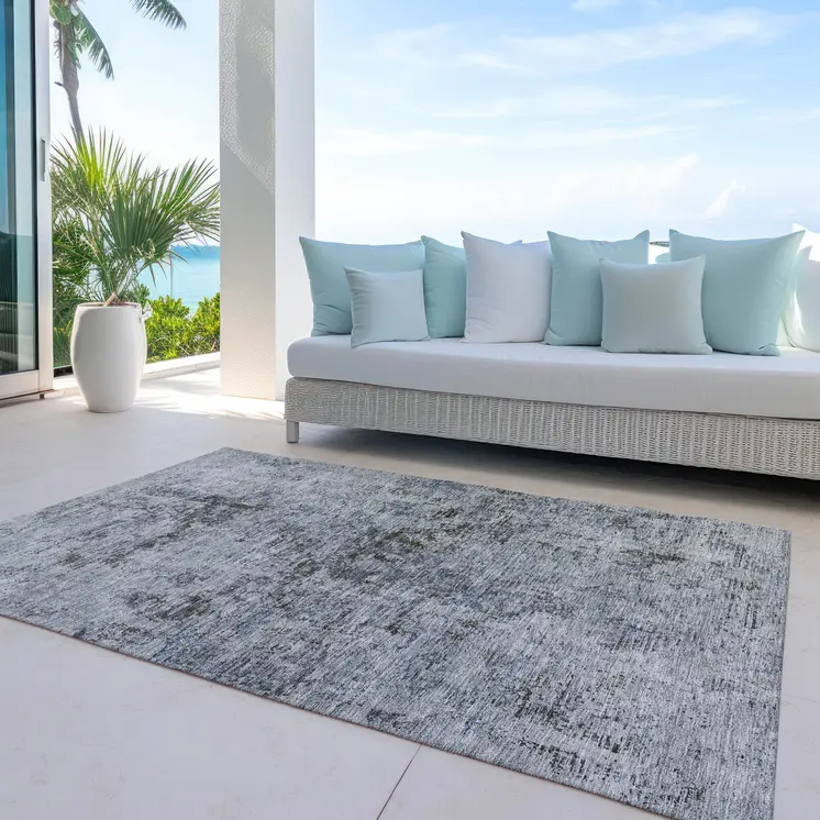 9' X 12' Gray And Silver Abstract Washable Indoor Outdoor Area Rug
