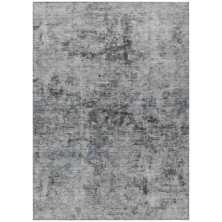 9' X 12' Gray And Silver Abstract Washable Indoor Outdoor Area Rug