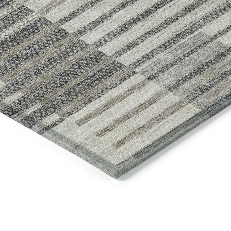 3' X 5' Beige Ivory And Taupe Striped Washable Indoor Outdoor Area Rug