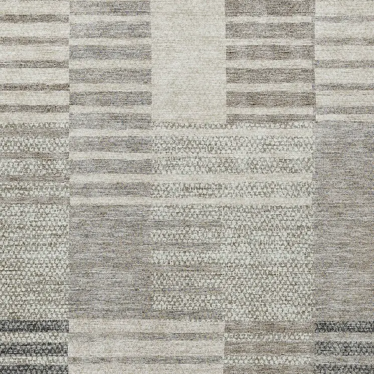 3' X 5' Beige Ivory And Taupe Striped Washable Indoor Outdoor Area Rug