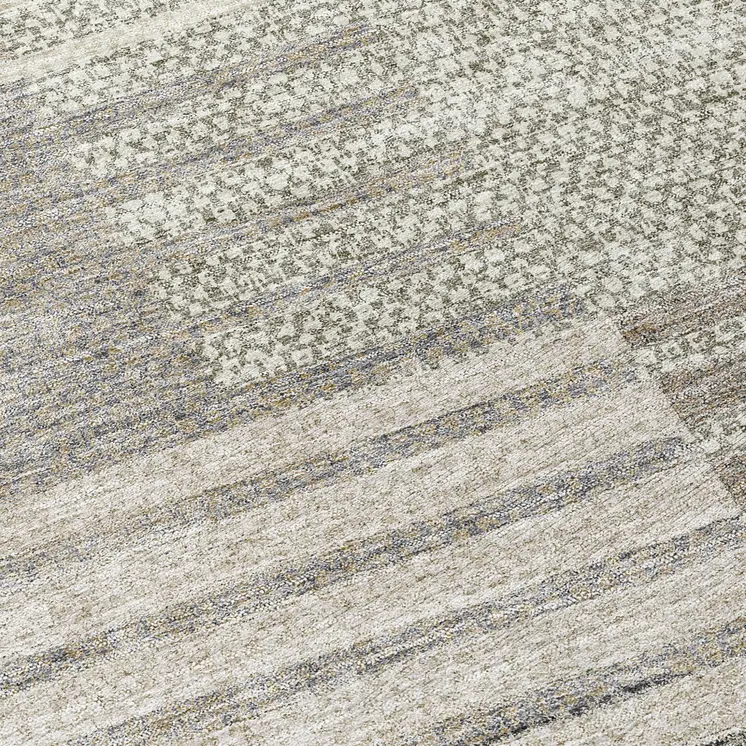 8' Beige Ivory And Taupe Round Striped Washable Indoor Outdoor Area Rug