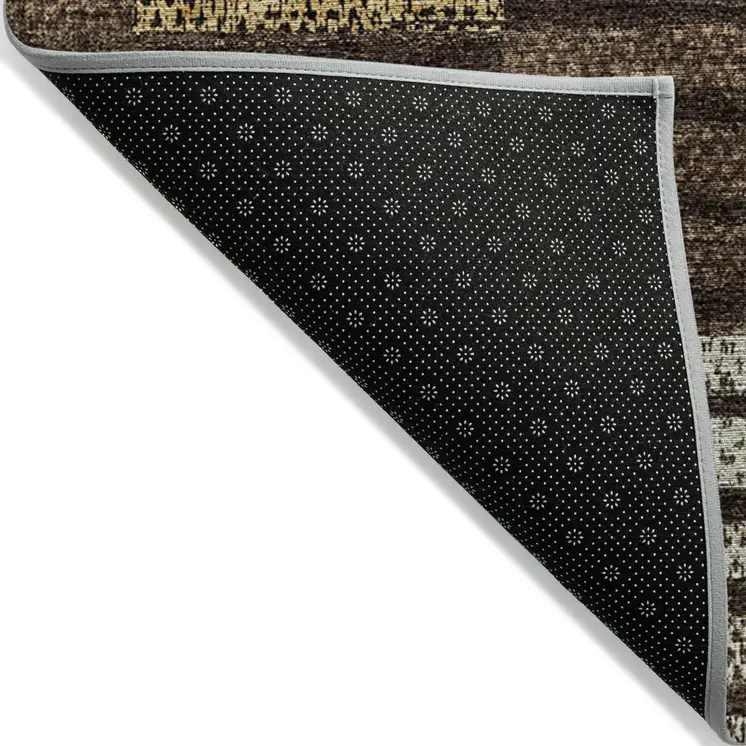 10' X 14' Chocolate Ivory And Gold Striped Washable Indoor Outdoor Area Rug