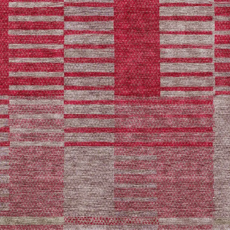 3' X 5' Burgundy Pink And Blush Striped Washable Indoor Outdoor Area Rug