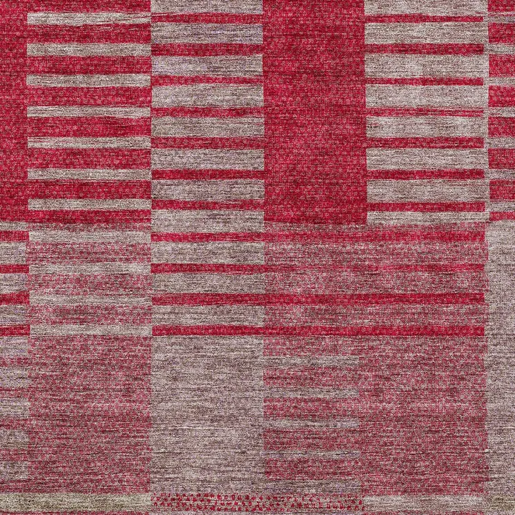 5' X 8' Burgundy Pink And Blush Striped Washable Indoor Outdoor Area Rug