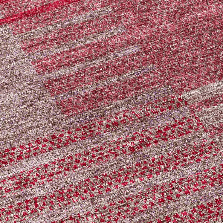 8' Burgundy Pink And Blush Round Striped Washable Indoor Outdoor Area Rug
