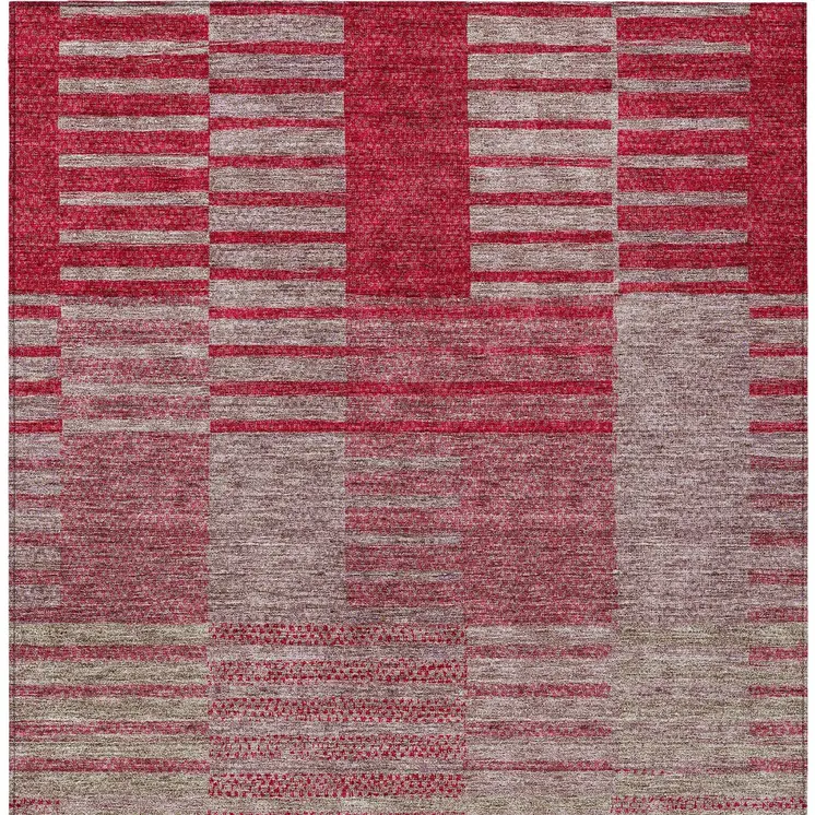 8' X 10' Burgundy Pink And Blush Striped Washable Indoor Outdoor Area Rug