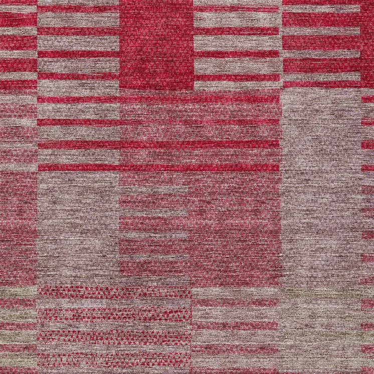8' X 10' Burgundy Pink And Blush Striped Washable Indoor Outdoor Area Rug