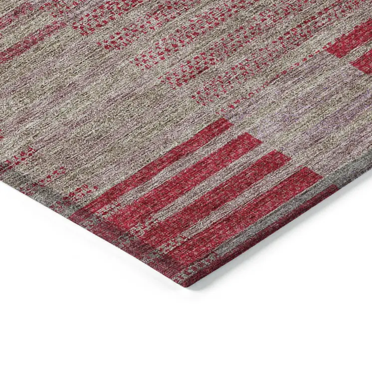 9' X 12' Burgundy Pink And Blush Striped Washable Indoor Outdoor Area Rug