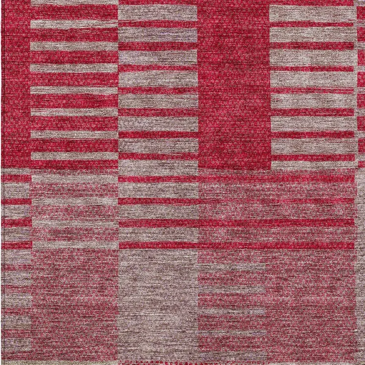 9' X 12' Burgundy Pink And Blush Striped Washable Indoor Outdoor Area Rug