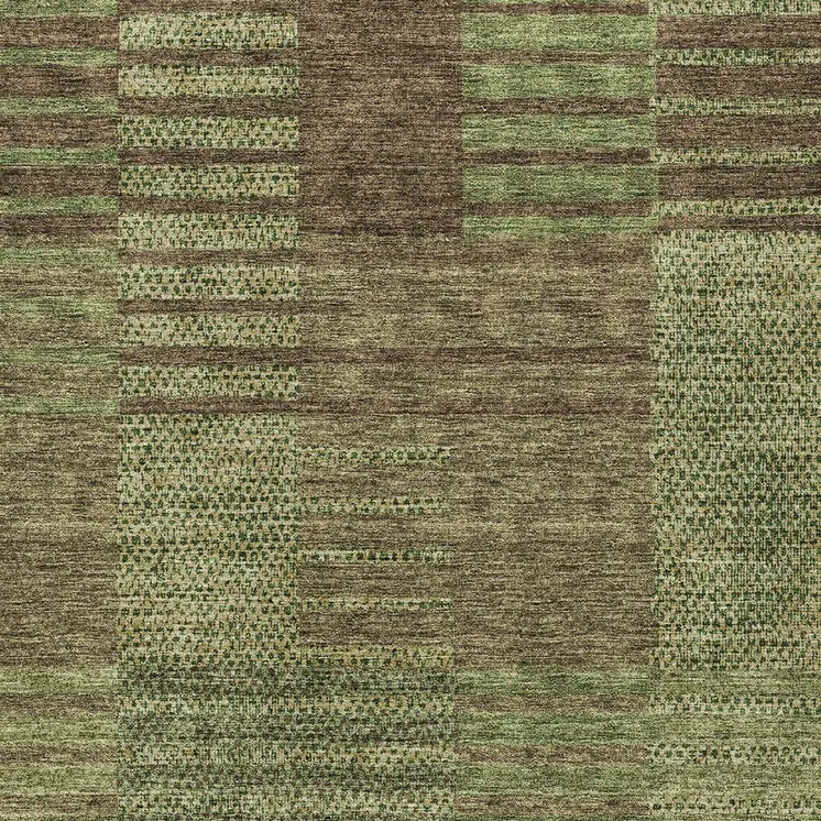3' X 5' Brown Taupe And Green Striped Washable Indoor Outdoor Area Rug