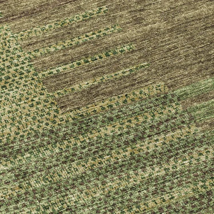 8' Brown Taupe And Green Round Striped Washable Indoor Outdoor Area Rug