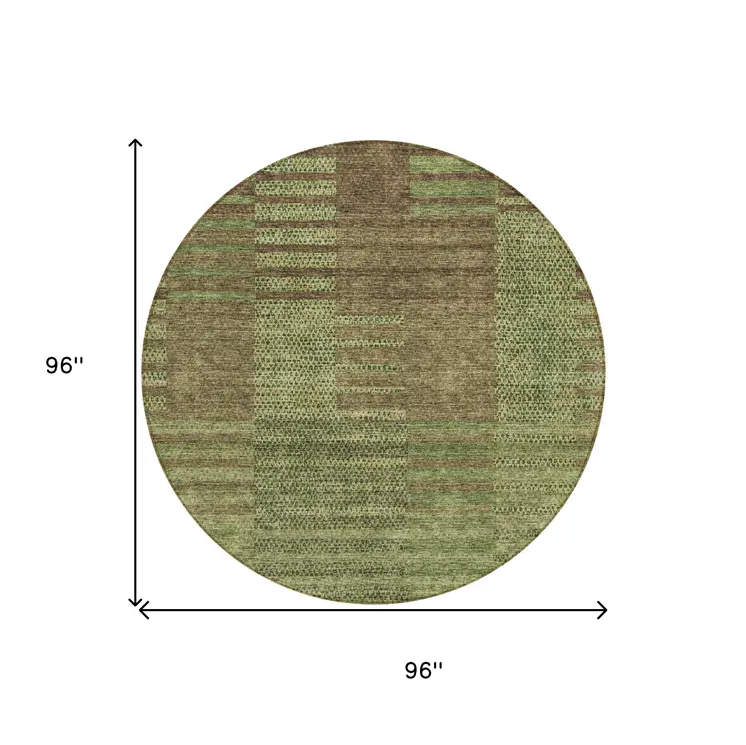 8' Brown Taupe And Green Round Striped Washable Indoor Outdoor Area Rug