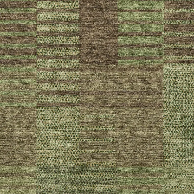 8' X 10' Brown Taupe And Green Striped Washable Indoor Outdoor Area Rug