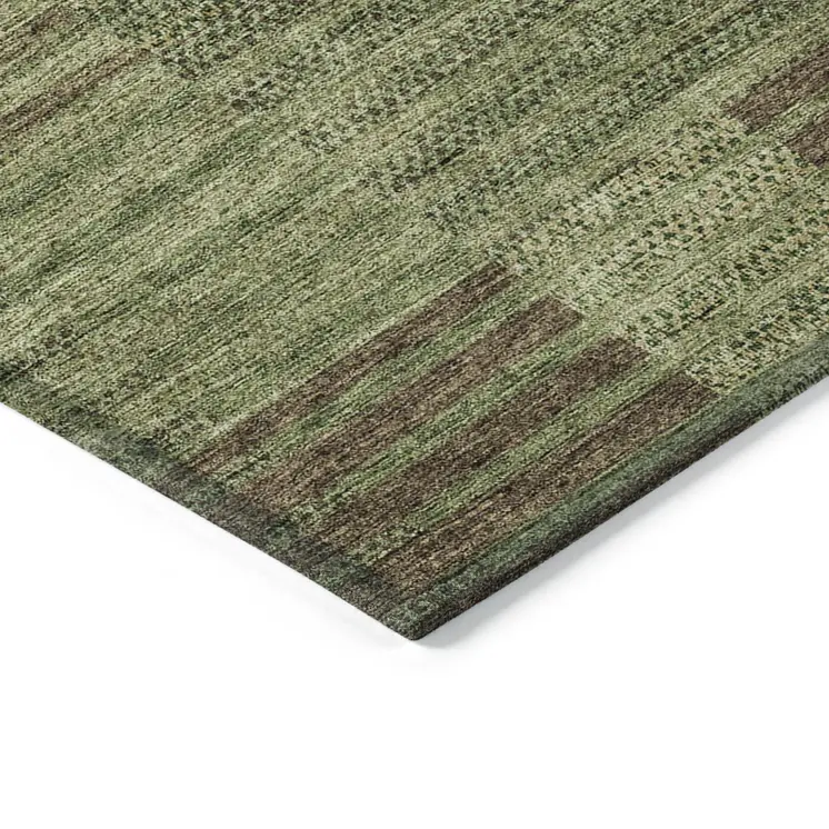 10' X 14' Brown Taupe And Green Striped Washable Indoor Outdoor Area Rug