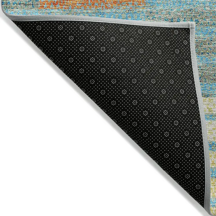 3' X 5' Teal Blue Orange And Sky Blue Striped Washable Indoor Outdoor Area Rug