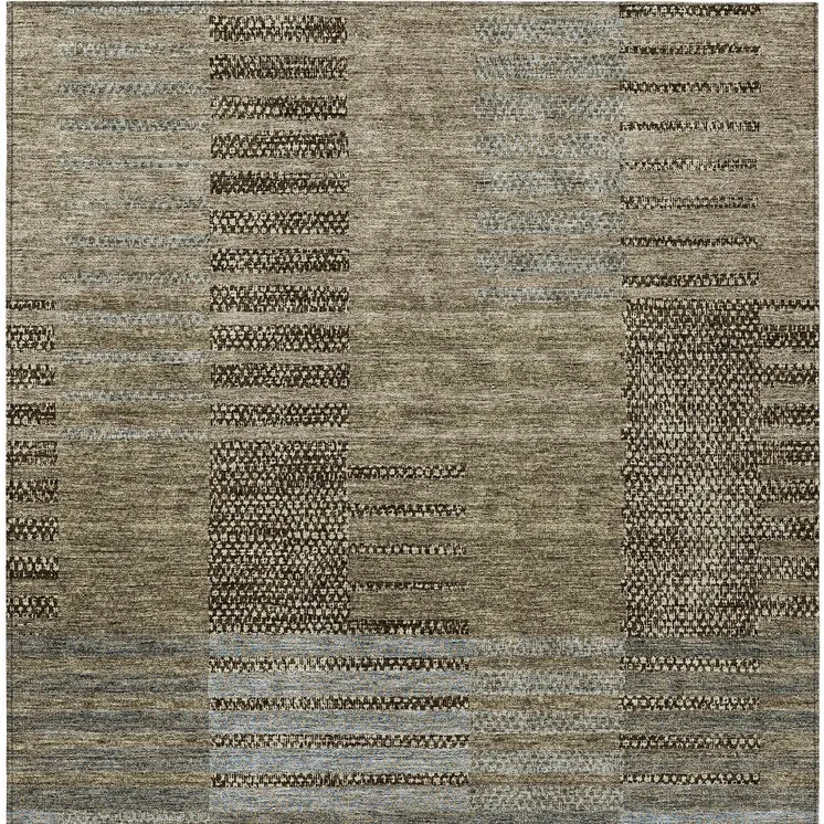 3' X 5' Taupe Brown And Gray Striped Washable Indoor Outdoor Area Rug