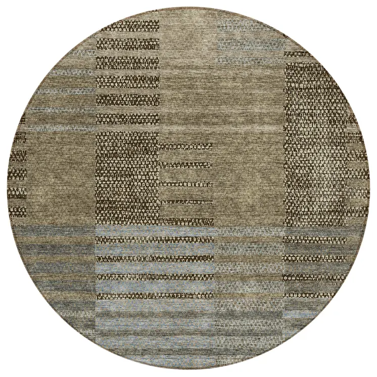 8' Taupe Brown And Gray Round Striped Washable Indoor Outdoor Area Rug