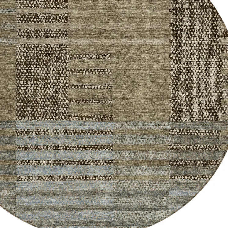 8' Taupe Brown And Gray Round Striped Washable Indoor Outdoor Area Rug