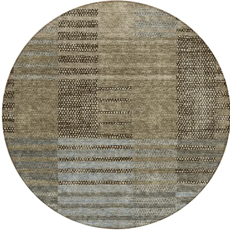 8' Taupe Brown And Gray Round Striped Washable Indoor Outdoor Area Rug