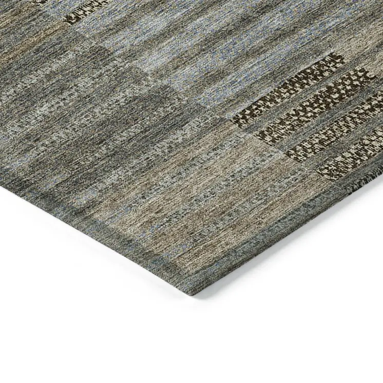 9' X 12' Taupe Brown And Gray Striped Washable Indoor Outdoor Area Rug