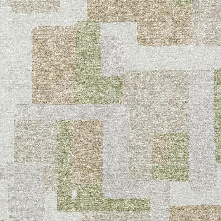 3' X 5' Beige Ivory And Sage Geometric Washable Indoor Outdoor Area Rug