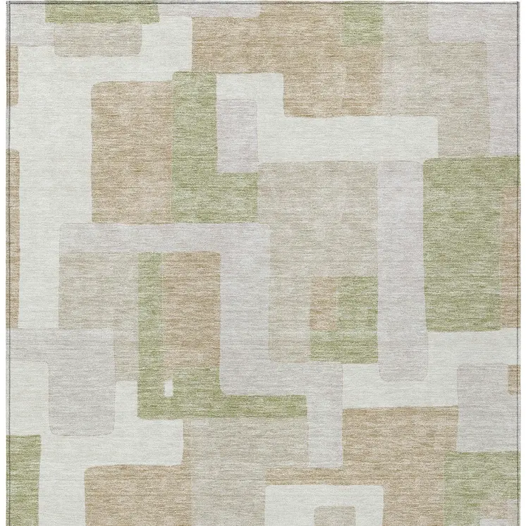5' X 8' Beige Ivory And Sage Geometric Washable Indoor Outdoor Area Rug