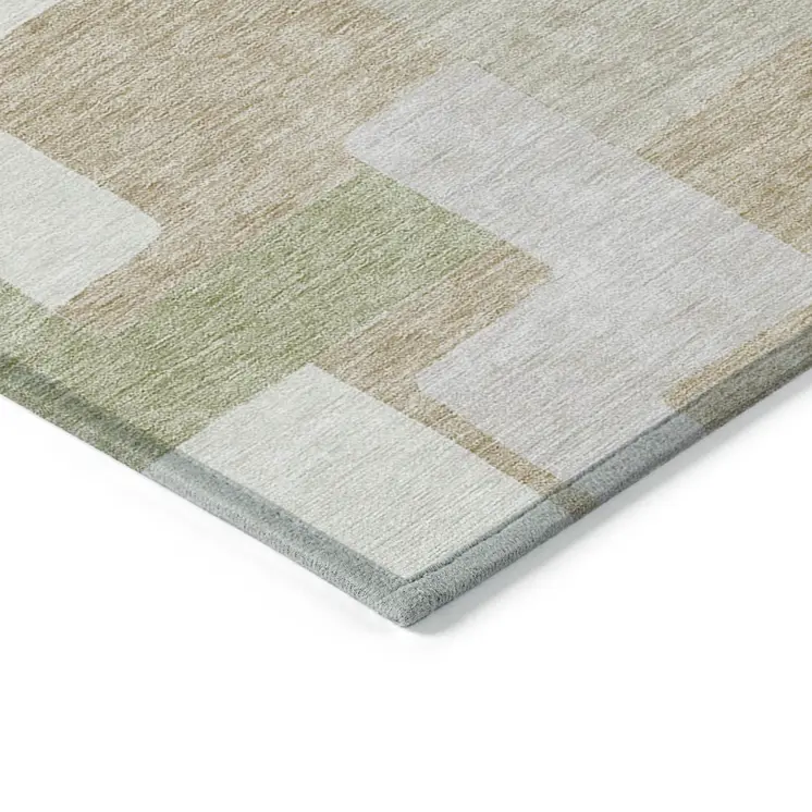 5' X 8' Beige Ivory And Sage Geometric Washable Indoor Outdoor Area Rug