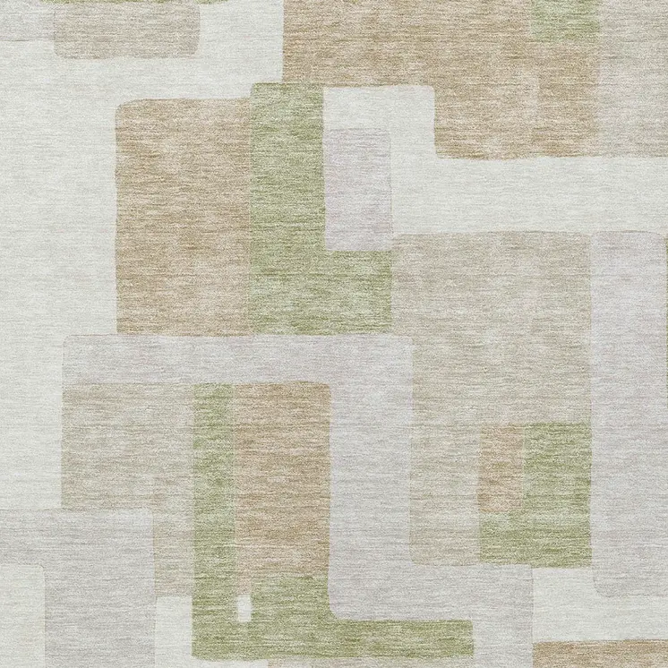 5' X 8' Beige Ivory And Sage Geometric Washable Indoor Outdoor Area Rug