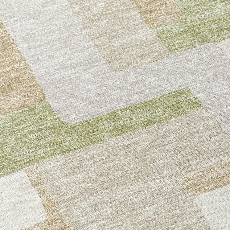 8' Beige Ivory And Sage Round Geometric Washable Indoor Outdoor Area Rug