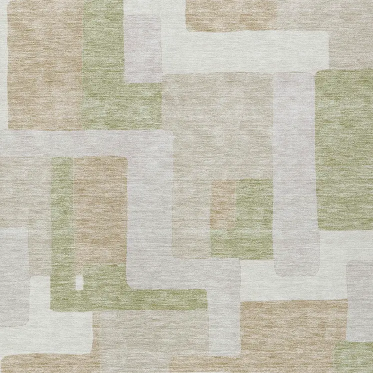 9' X 12' Beige Ivory And Sage Geometric Washable Indoor Outdoor Area Rug