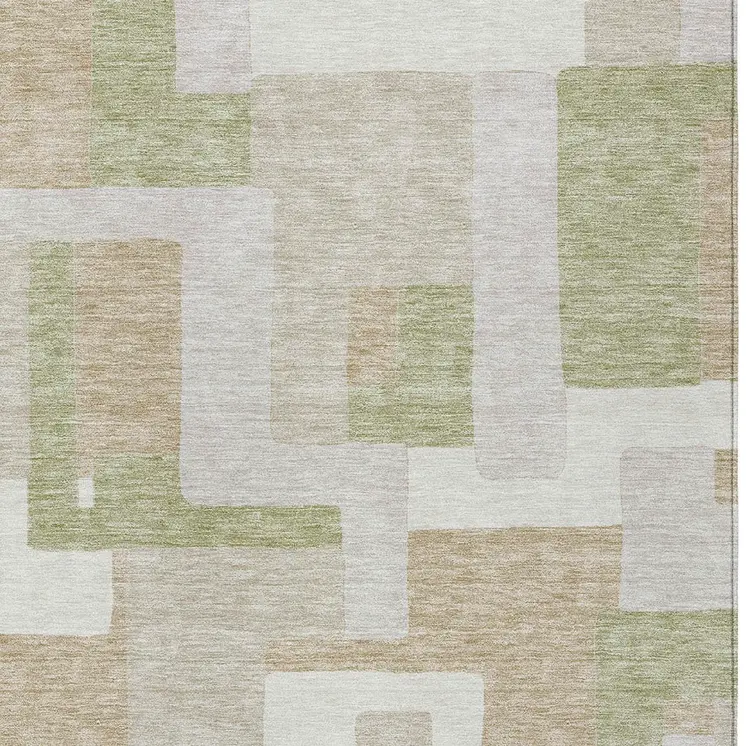 10' X 14' Beige Ivory And Sage Geometric Washable Indoor Outdoor Area Rug
