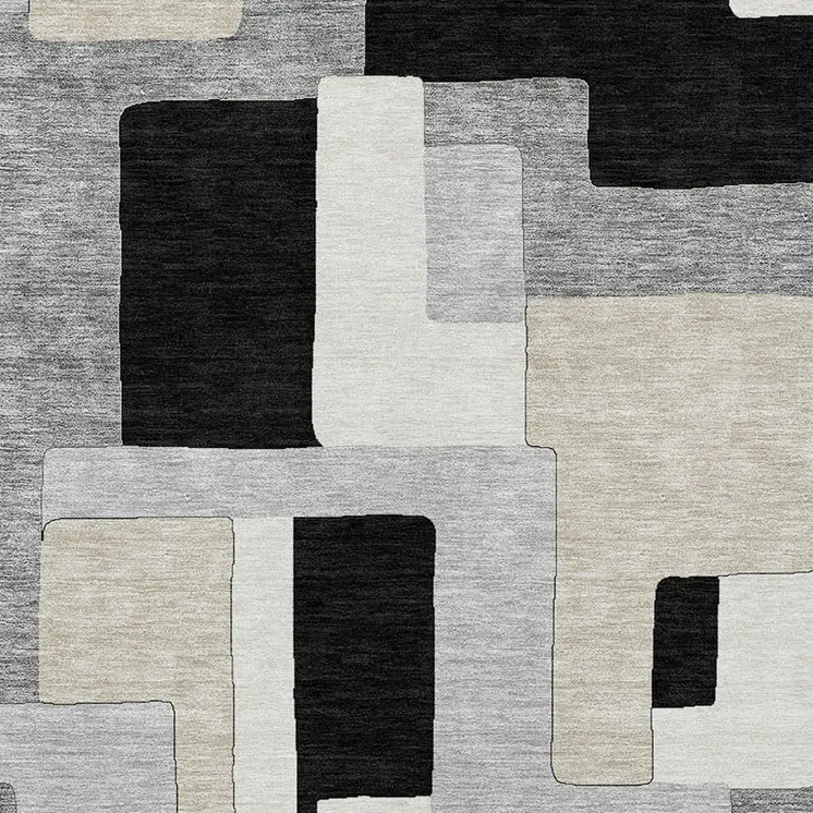3' X 5' Black Ivory And Beige Geometric Washable Indoor Outdoor Area Rug