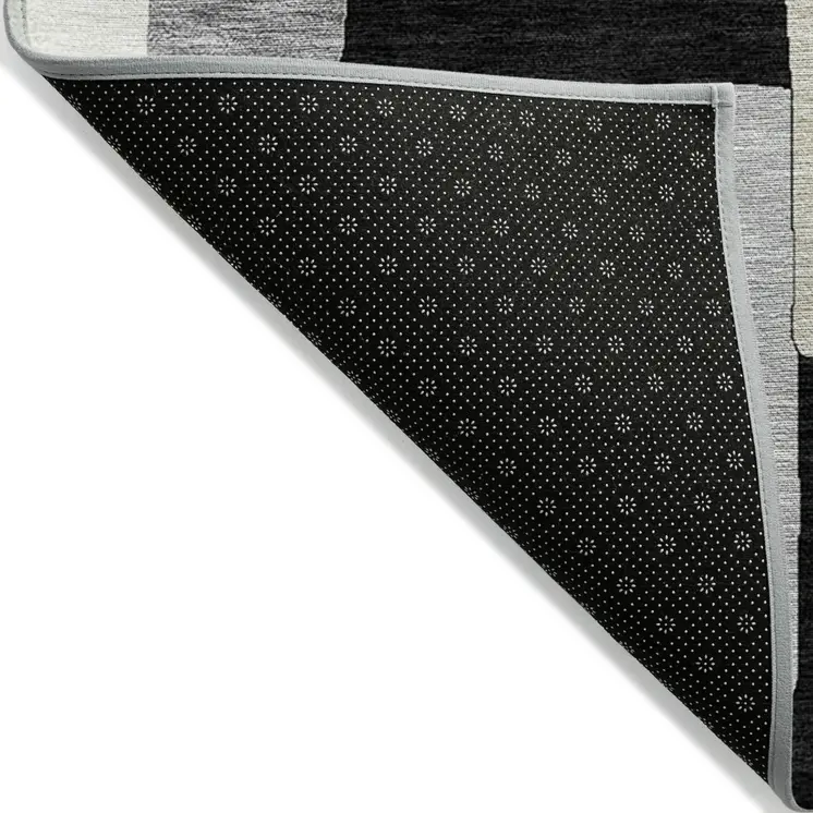 5' X 8' Black Ivory And Beige Geometric Washable Indoor Outdoor Area Rug