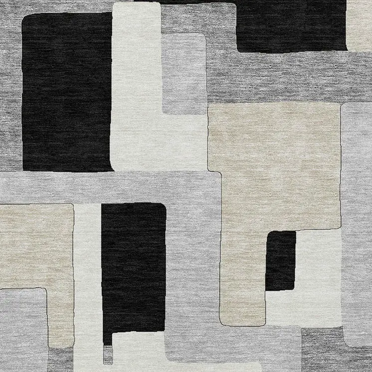 5' X 8' Black Ivory And Beige Geometric Washable Indoor Outdoor Area Rug