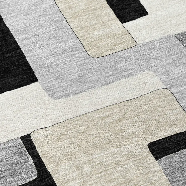 10' X 14' Black Ivory And Beige Geometric Washable Indoor Outdoor Area Rug