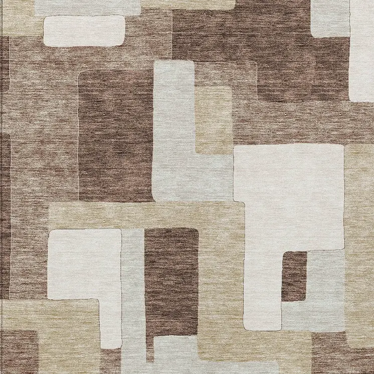 9' X 12' Brown Ivory And Taupe Geometric Washable Indoor Outdoor Area Rug