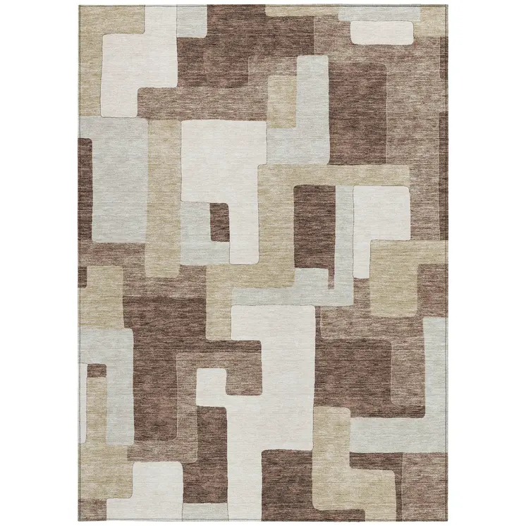10' X 14' Brown Ivory And Taupe Geometric Washable Indoor Outdoor Area Rug