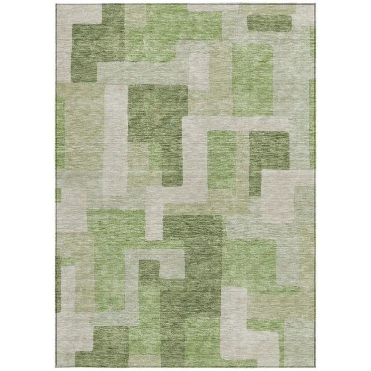 3' X 5' Green Sage And Beige Geometric Washable Indoor Outdoor Area Rug