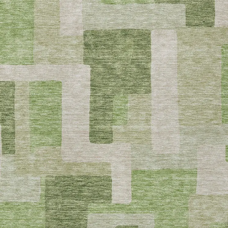 3' X 5' Green Sage And Beige Geometric Washable Indoor Outdoor Area Rug