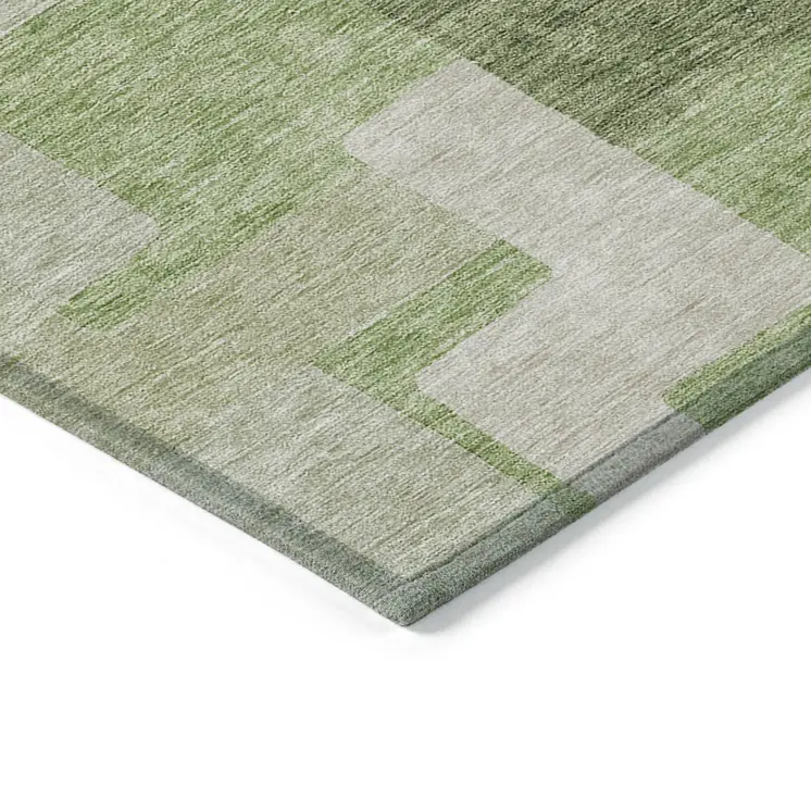 5' X 8' Green Sage And Beige Geometric Washable Indoor Outdoor Area Rug