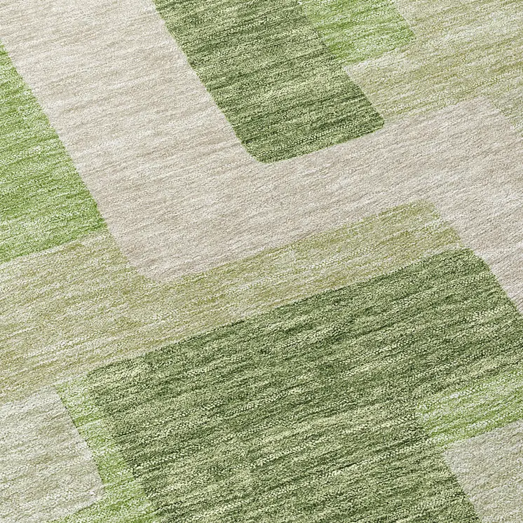 8' Green Sage And Beige Round Geometric Washable Indoor Outdoor Area Rug