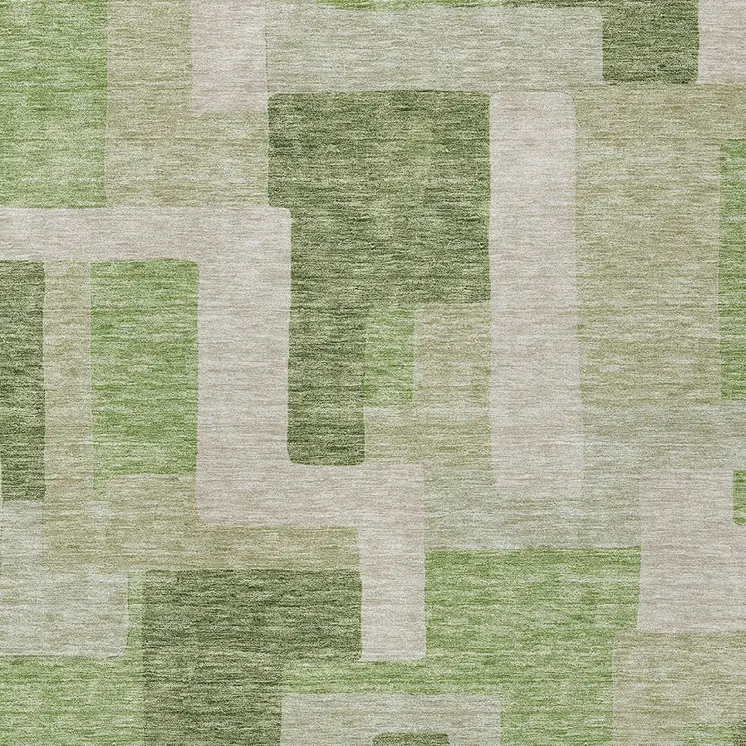 10' X 14' Green Sage And Beige Geometric Washable Indoor Outdoor Area Rug