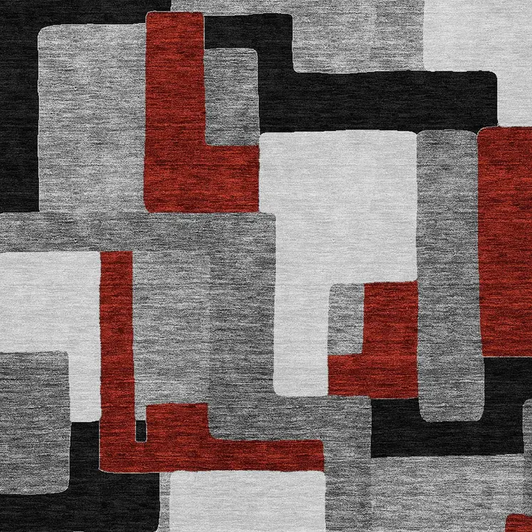 5' X 8' Gray Ivory And Red Geometric Washable Indoor Outdoor Area Rug