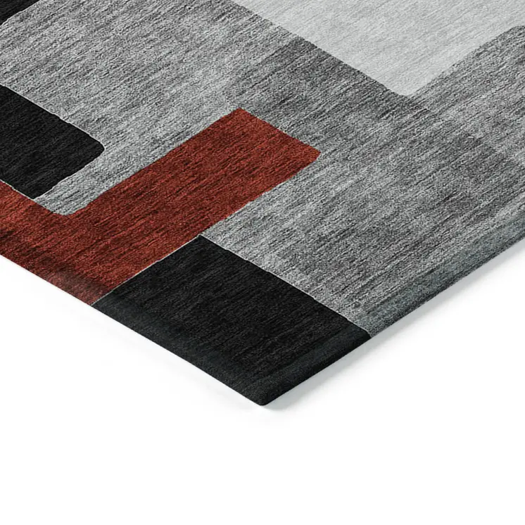 10' X 14' Gray Ivory And Red Geometric Washable Indoor Outdoor Area Rug